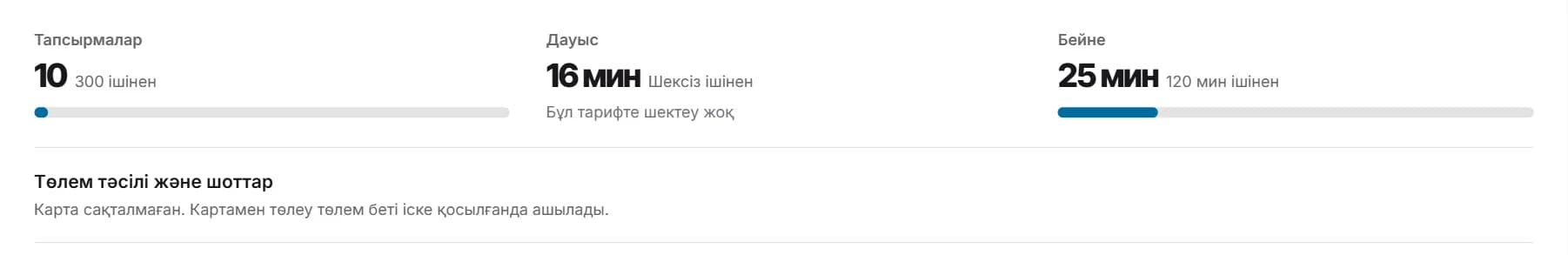 Баптаулар, «Төлем»: «Тапсырмалар», «Дауыс» және «Бейне» есептегіштері.